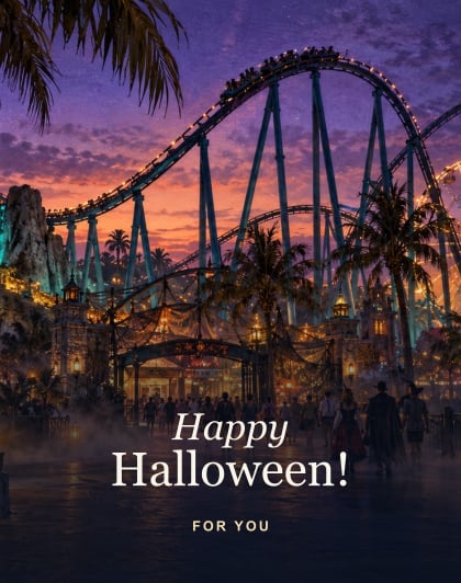 After-dark rides, Gold Coast Halloween card
