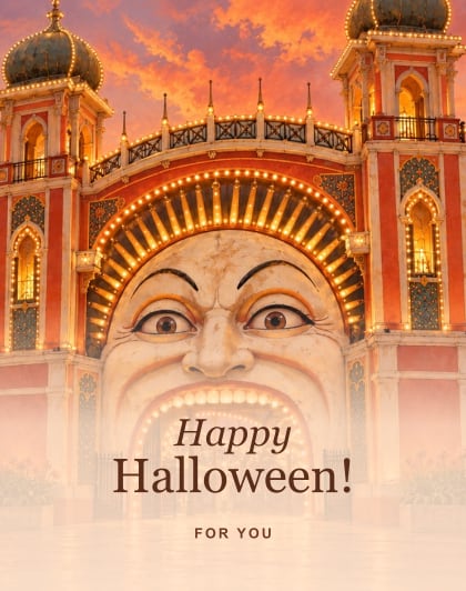 Luna Park moon (Pumpkin & cream), Melbourne Halloween card