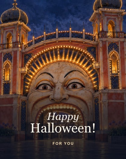 Luna Park moon, Melbourne Halloween card