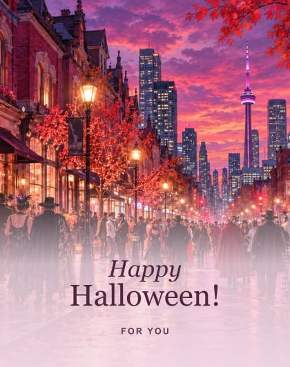 Church Street costumes (Berry & rose), Toronto Halloween card