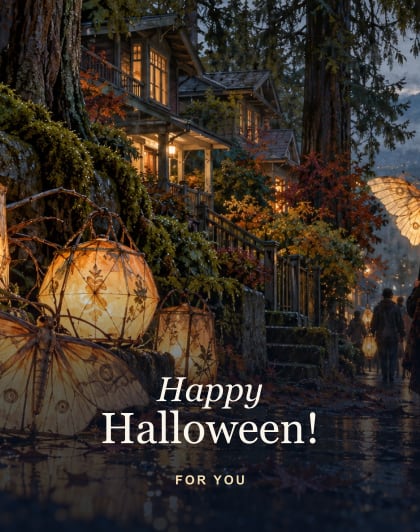 Lost souls lanterns, Vancouver Halloween card
