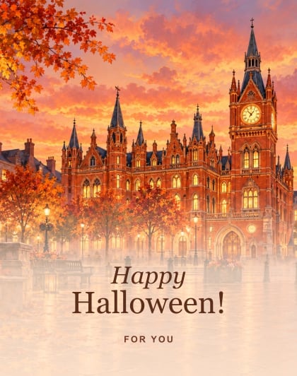 Guildhall lanterns (Pumpkin & cream), Derry/Londonderry Halloween card