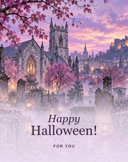 Greyfriars at dusk (Moonlit lilac), Edinburgh Halloween card