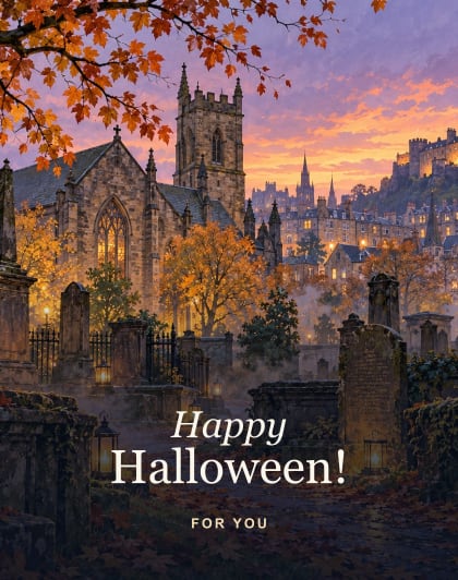 Greyfriars at dusk, Edinburgh Halloween card