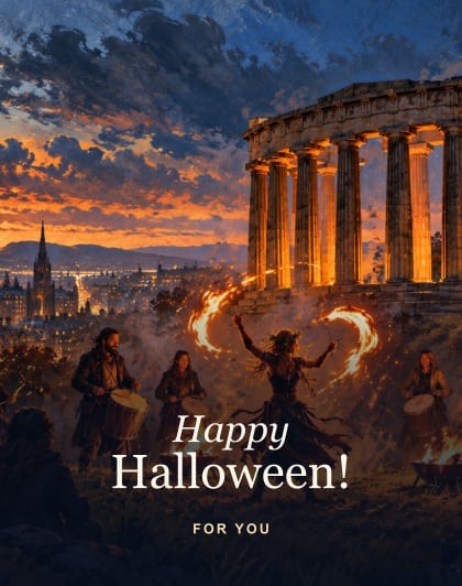 Samhuinn fire, Edinburgh Halloween card