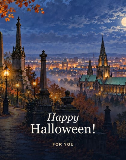 Necropolis moon, Glasgow Halloween card