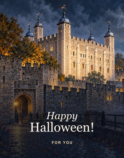 Tower after dark, London Halloween card