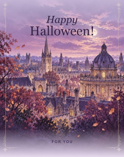 Midnight over the spires (Moonlit lilac), Oxford Halloween card