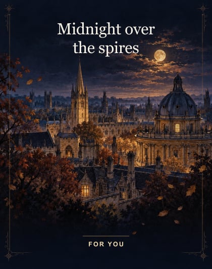 Midnight over the spires, Oxford Halloween card
