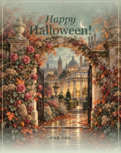 A moonlit garden (Sage & moonstone), Oxford Halloween card