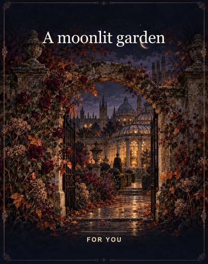 A moonlit garden, Oxford Halloween card