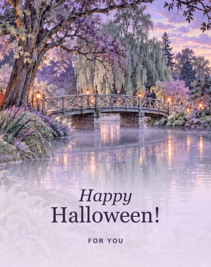 Park after dusk (Moonlit lilac), Masterton Halloween card