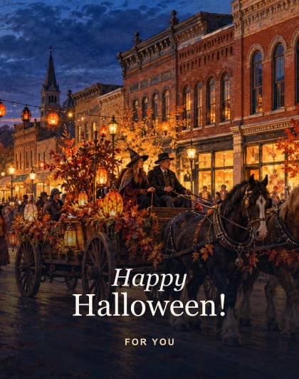 Main Street parade, Anoka Halloween card