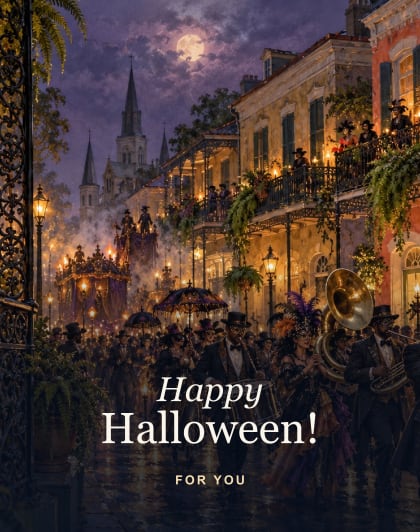 Boo through the Quarter, New Orleans Halloween card