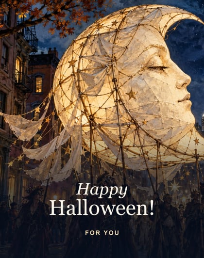 Village puppets, New York City Halloween card