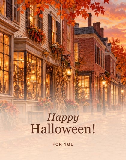 Lanterns on Essex (Pumpkin & cream), Salem Halloween card