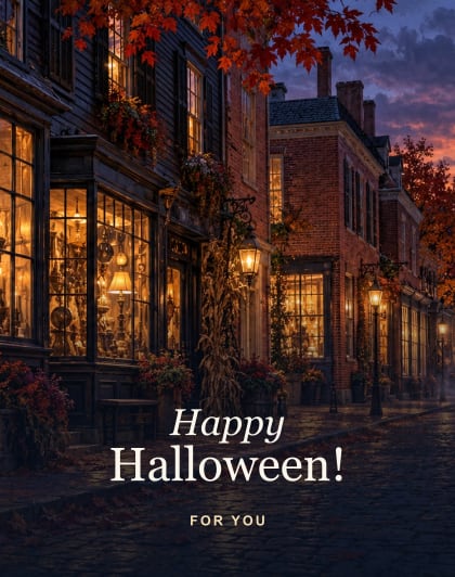 Lanterns on Essex, Salem Halloween card