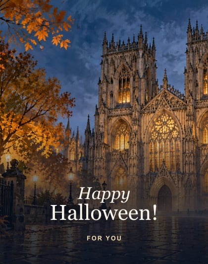 Minster moonrise, York Halloween card
