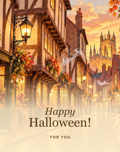 Shambles ghost hunt (Harvest gold), York Halloween card